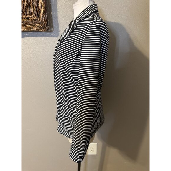 Talbots Suit Jacket Blazer L Large Navy Blue Ivory Stripe Unlined Cotton Blend - Picture 5 of 11